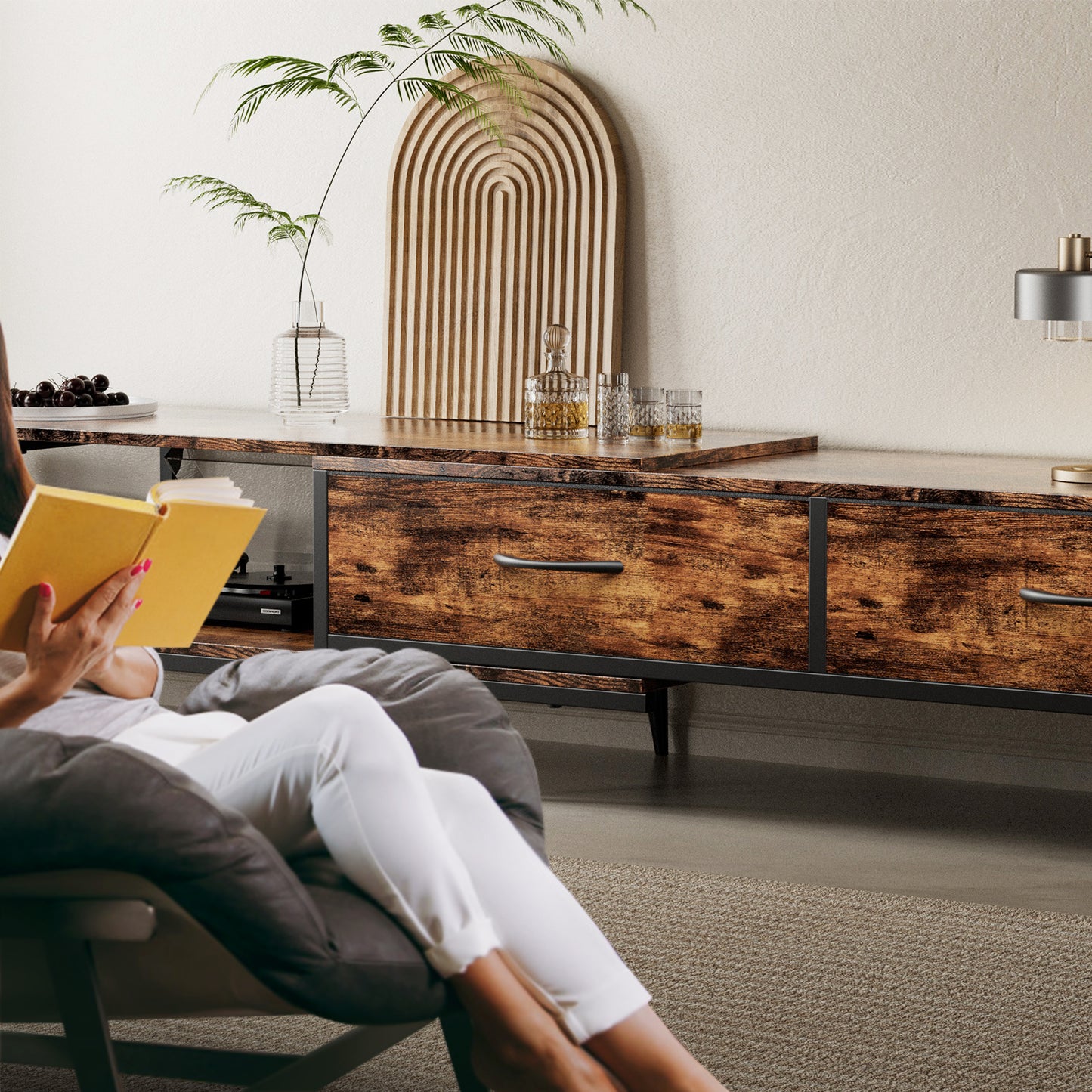 SIMPLE HOGAR Mueble para TV,Centro de Entretenimiento para TV,Longitud Ajustable del Mueble de TV (Modelo telescópico)
