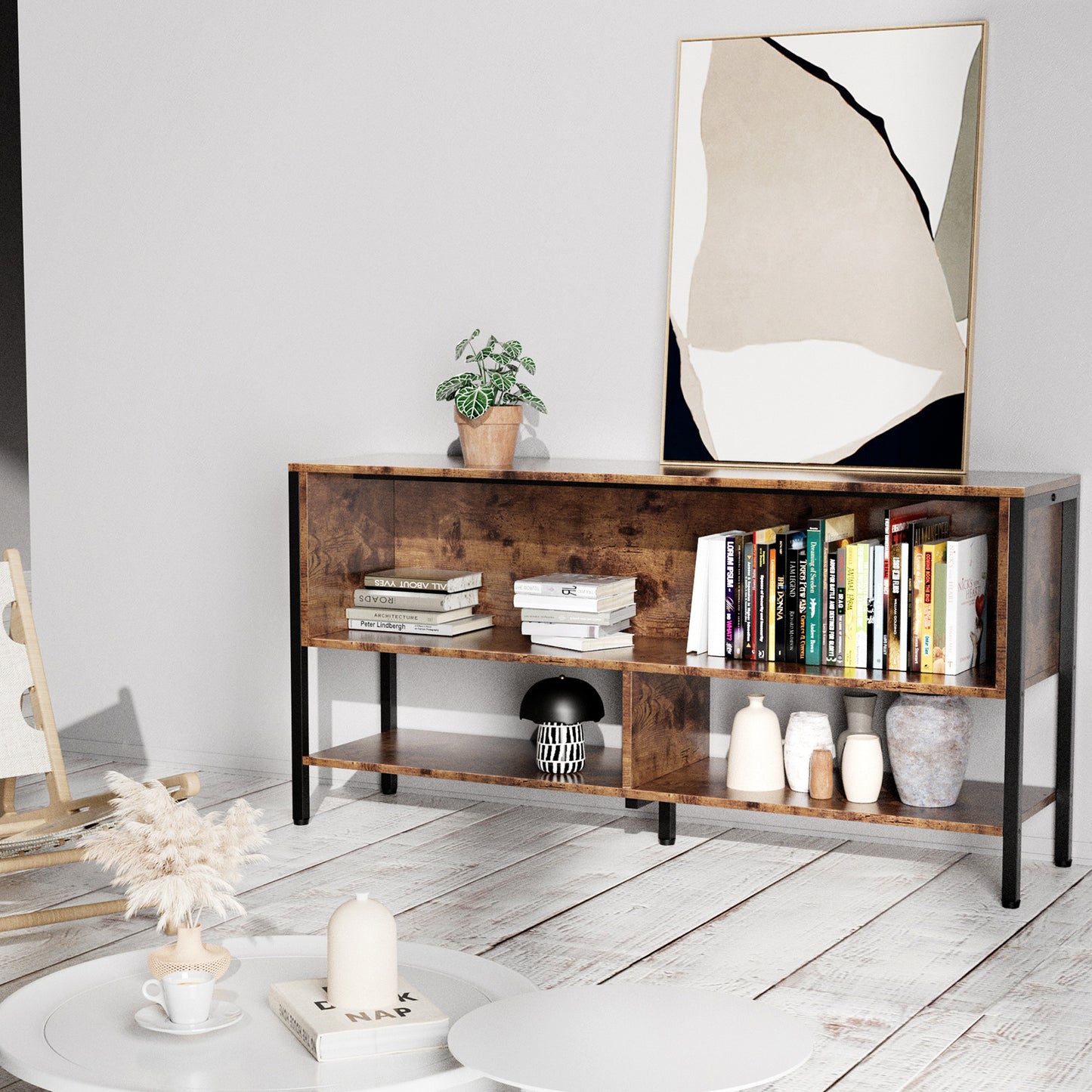 120 CM Grande Mesa para TV,Mueble de TV Abierto de 2 Niveles,Apto para Salón y Dormitorio,El Tamaño es 120 CM × 30 CM × 63 CM.