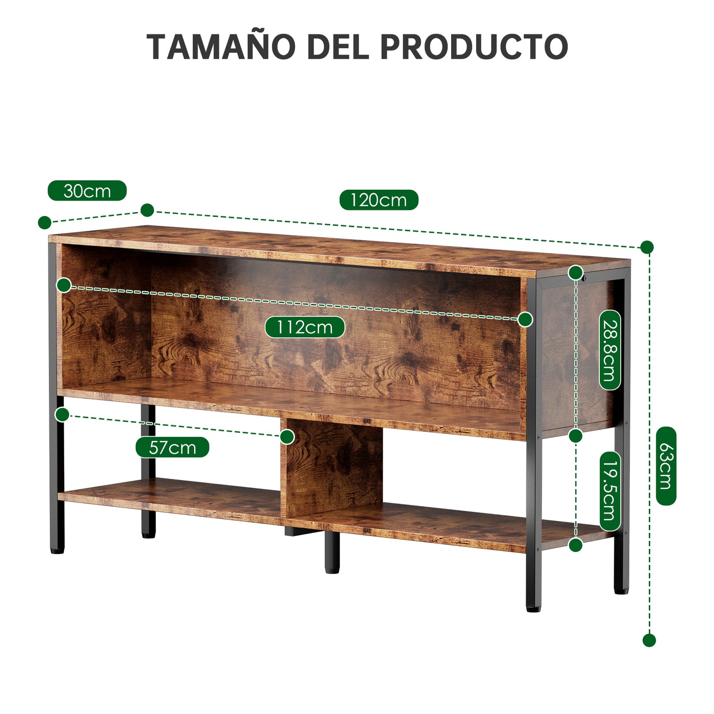 120 CM Grande Mesa para TV,Mueble de TV Abierto de 2 Niveles,Apto para Salón y Dormitorio,El Tamaño es 120 CM × 30 CM × 63 CM.