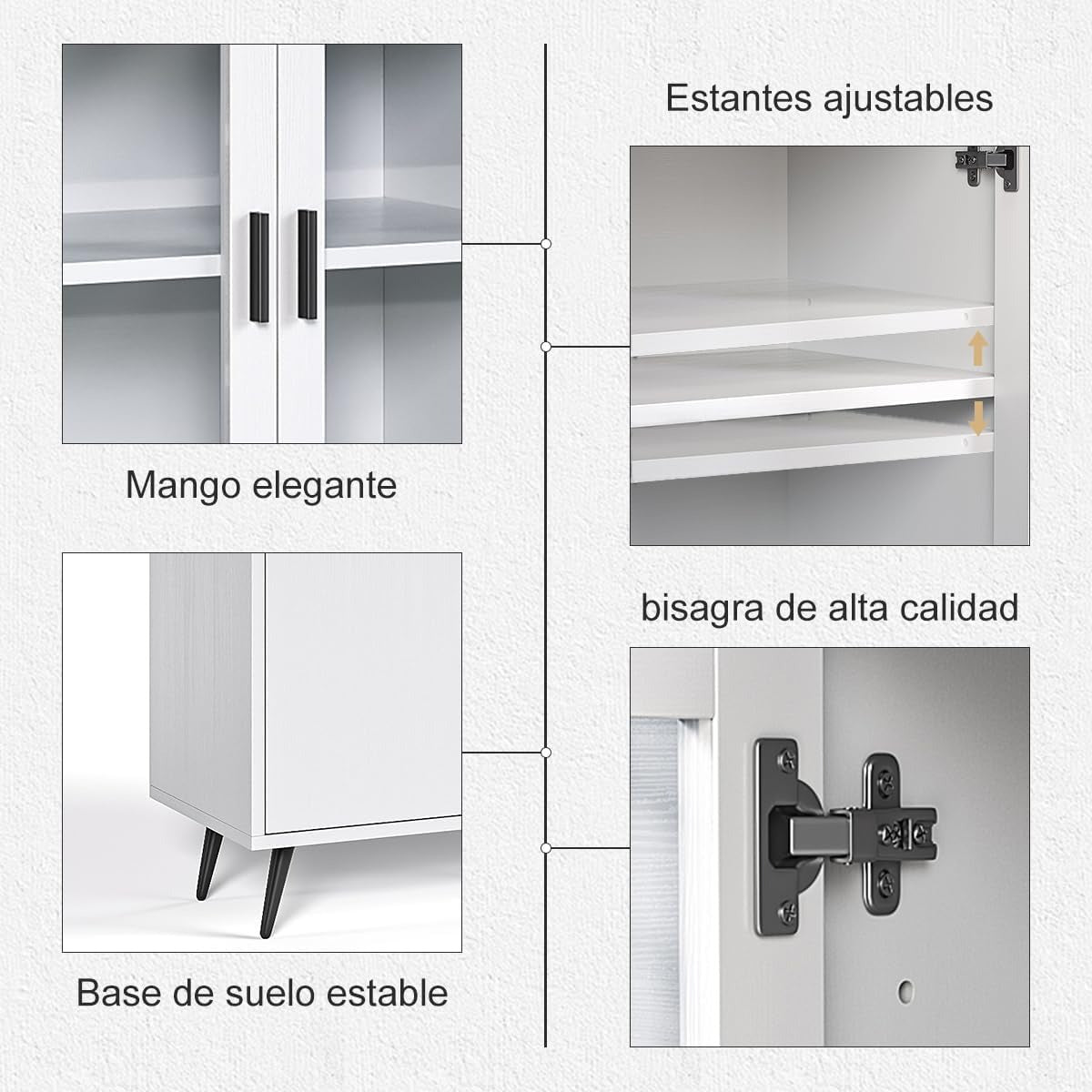 Alacena de Cocina Simple Hogar – Gabinete Multiusos con Puertas de Cristal Templado y Cajones de Madera, Compacto y Fácil de Instalar