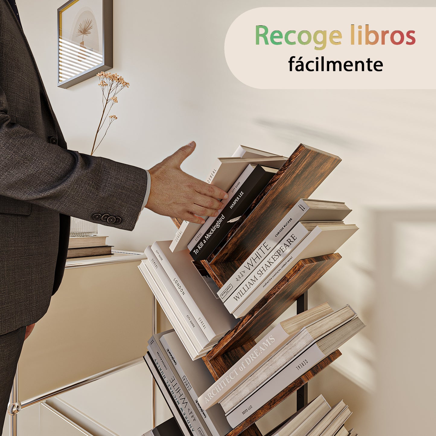 Forma de Árbo Librero,Nivel 8 Librero Minimalista ocupa Menos de 0,1 Metros Cuadrados,Home Wall Multicapa de Almacenamiento de Hendidura Estrecha Librero