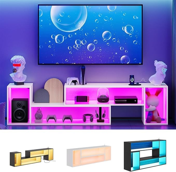 Mueble TV Expandible en Doble L Simple Wisdom – LED Controlable por App, Modular DIY, Almacenaje Amplio y Minimalista 48x100x30cm