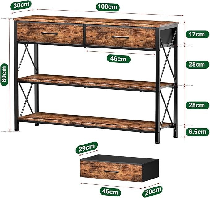 Credenza Moderna para Recibidor – 100CM, con 2 Cajones de Tela y Estantes Dobles, Ideal para Salón y Pasillo