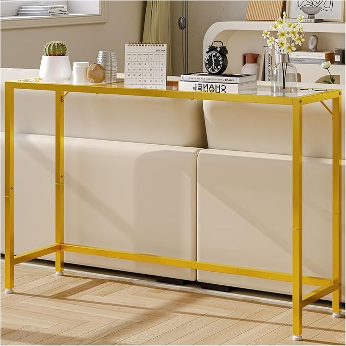 Credenza Recibidor en Vidrio Templado – Mesa Consola Dorada de 120cm con Estructura de Metal para Entrada o Salón