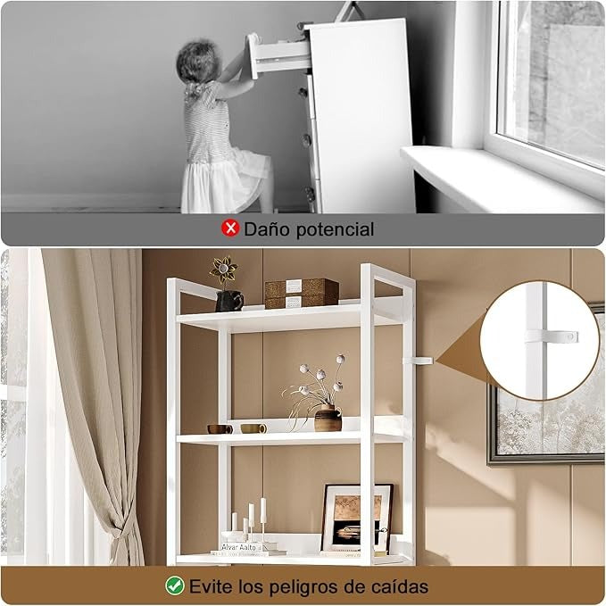 Librero Minimalista de 5 Niveles con Respaldo Semicerrado – Grande 155cm, con Cajón de Tela, Ideal para Dormitorio y Sala de Estar (Blanco)