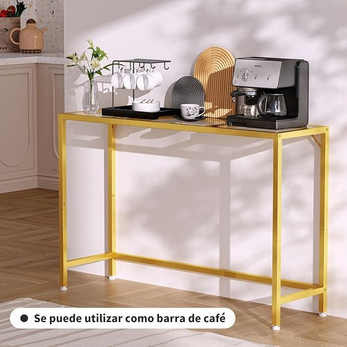 Credenza Recibidor en Vidrio Templado – Mesa Consola Dorada de 120cm con Estructura de Metal para Entrada o Salón