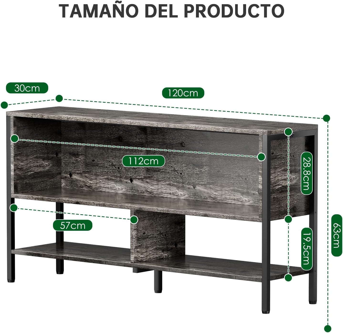 Mueble para TV, Mueble de TV Abierto de 2 Niveles,Apto para Salón y Dormitorio,El Tamaño es 120 CM × 30 CM × 63 CM. (Gris)