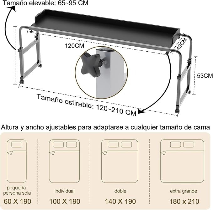 Mesa para Laptop en Cama – Escritorio Elevable Minimalista con Ruedas y Altura Ajustable