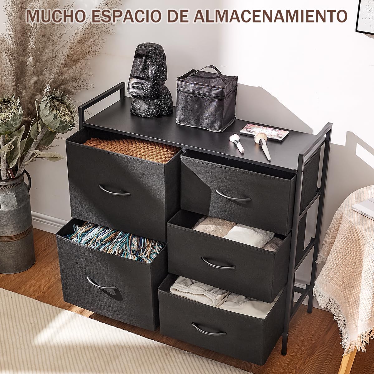 cajonera para recamara, Comoda cajonera para recamara, cajonera de Madera cajonera para Ropa, 5 espaciosos cajones, 83.06 * 28.96 * 74.17cm Negro