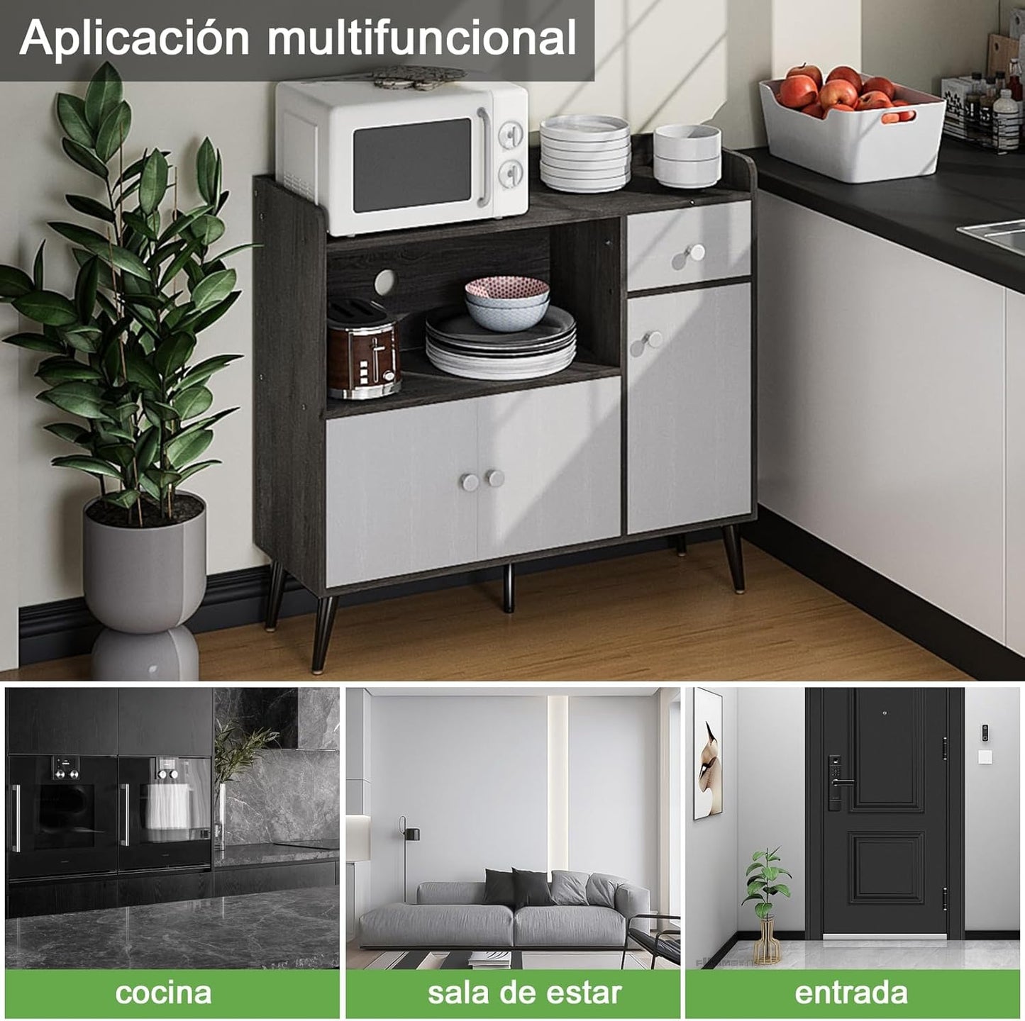Mueble Multiusos Moderno – Cocina, Sala o Recámara, con Cajones y Puertas, Estilo Elegante, 90x30x83 cm