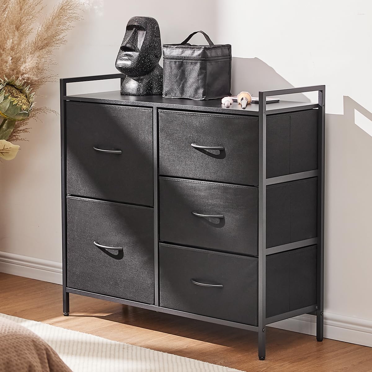 cajonera para recamara, Comoda cajonera para recamara, cajonera de Madera cajonera para Ropa, 5 espaciosos cajones, 83.06 * 28.96 * 74.17cm Negro