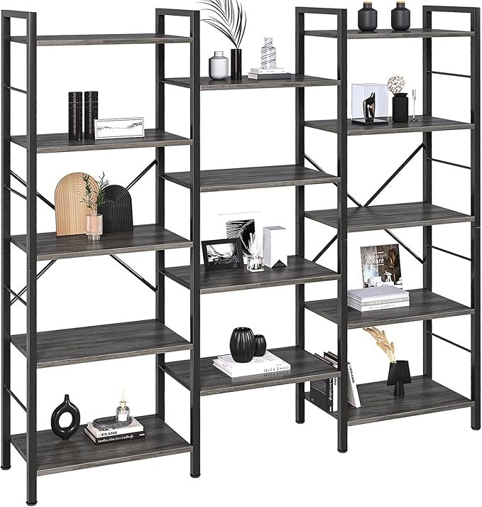 Librero Grande de 3 Columnas y 5 Niveles | Estantería de Madera Minimalista con 14 Compartimentos Abiertos – Organizador Moderno para Sala u Oficina (158×26×170 cm)