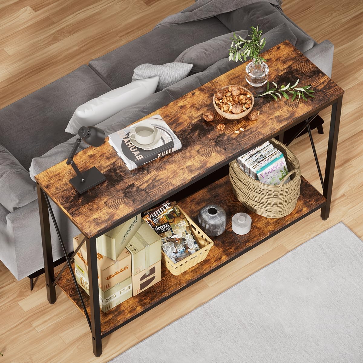 Credenza recibidor con particiones Dobles,Estilo Moderno de Madera Color Vintage Recibidor de Entrada Mueble,Mesa recibidor tamaño 102 * 30 * 70.5(CM)