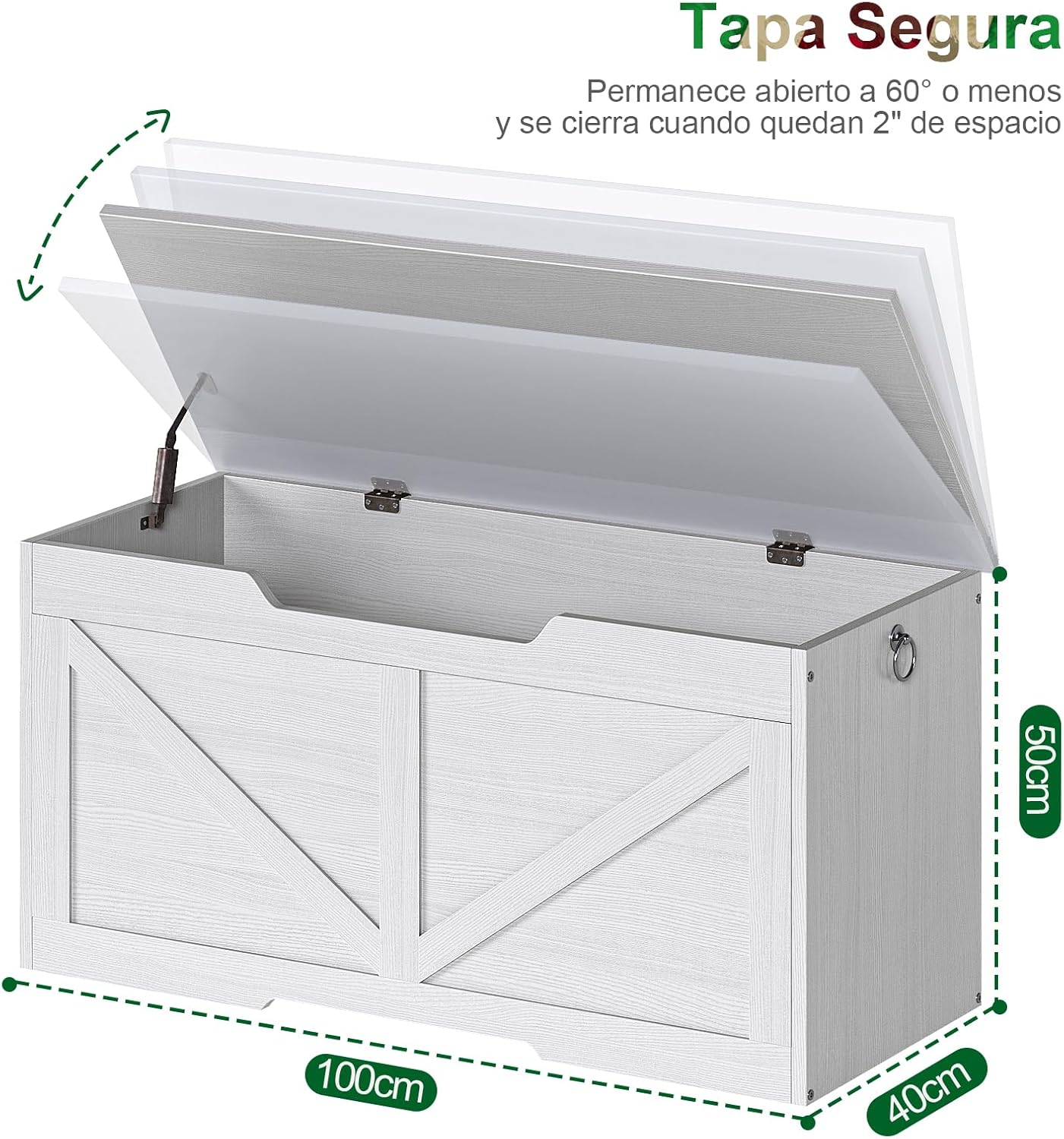 Baul De Almacenamiento,Con Bisagra De Seguridad Baul Para Juguetes,Baul Para Recamara,Adecuado Para Dormitorio y Sala De Estar,Baul De Almacenamiento Tamaño 100 * 50 * 40CM (Blanco)