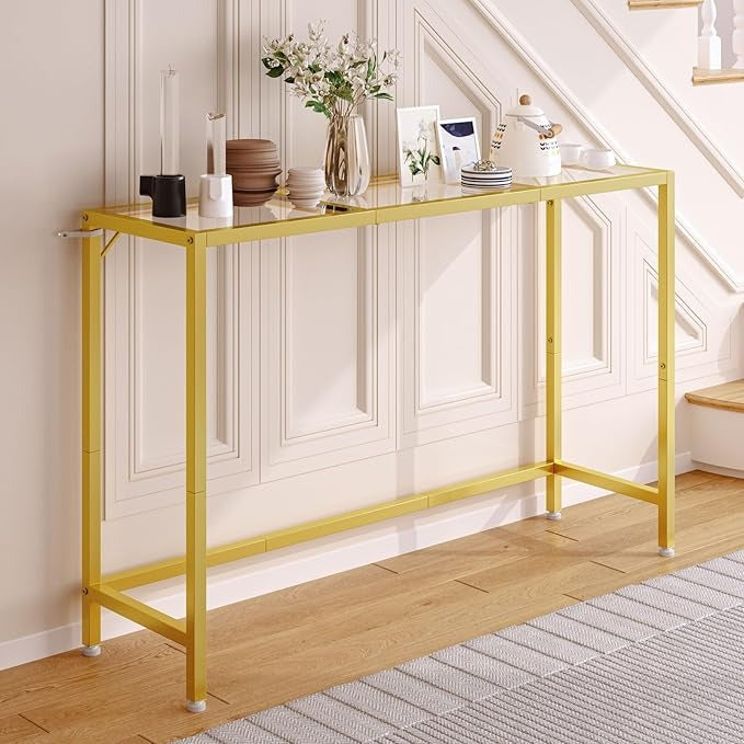 Credenza Recibidor en Vidrio Templado – Mesa Consola Dorada de 120cm con Estructura de Metal para Entrada o Salón