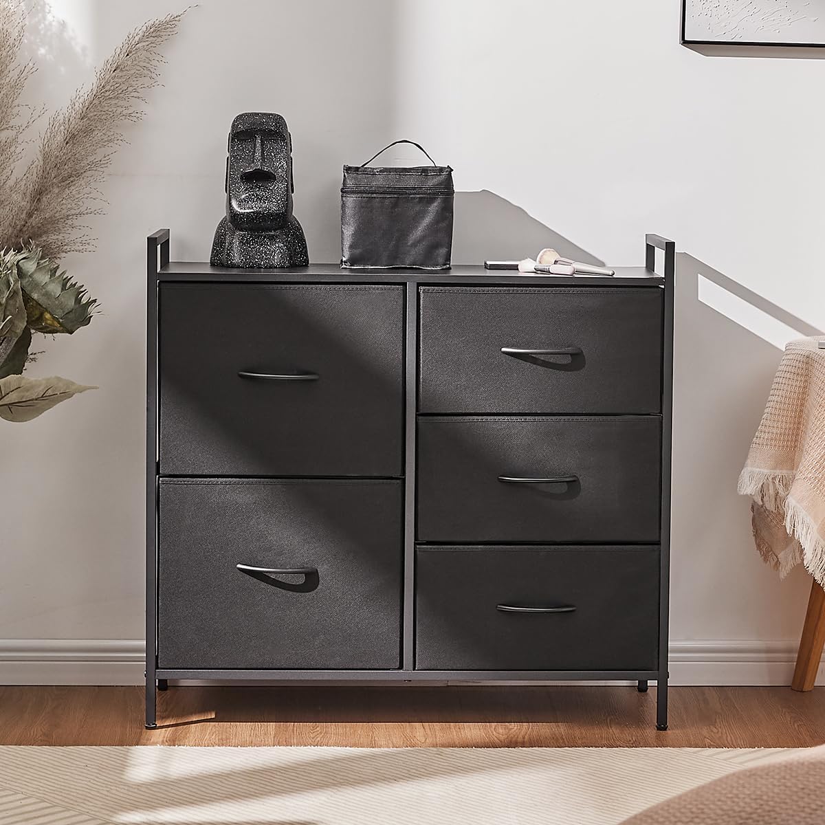 cajonera para recamara, Comoda cajonera para recamara, cajonera de Madera cajonera para Ropa, 5 espaciosos cajones, 83.06 * 28.96 * 74.17cm Negro