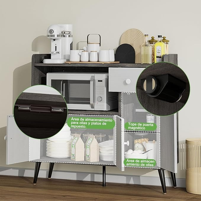 Mueble Multiusos Moderno – Cocina, Sala o Recámara, con Cajones y Puertas, Estilo Elegante, 90x30x83 cm