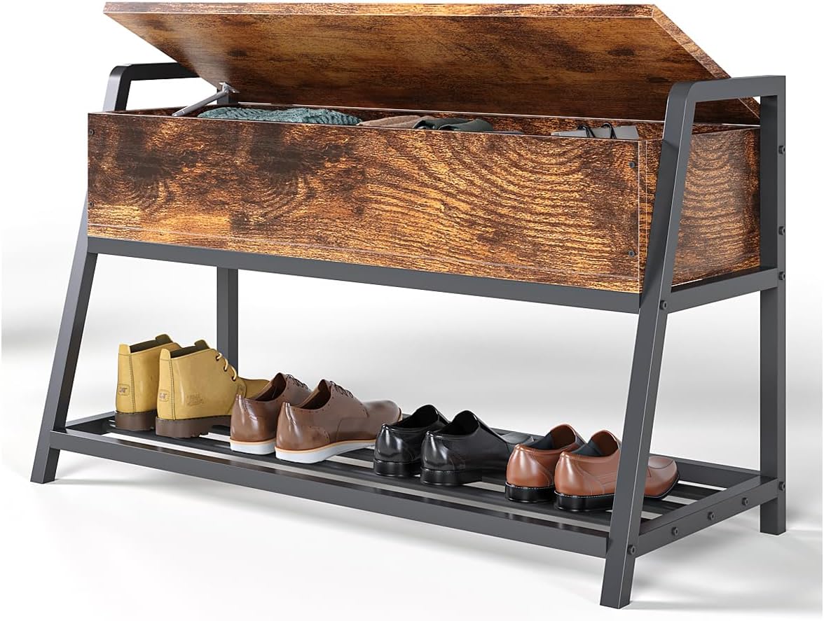 Banco de Almacenamiento Banco de Zapatos Taburete de Cama Banco de Entrada con Caja de Almacenamiento Abatible para Entrada Sala de Estar,Dimensiones: 90×40×61 cm