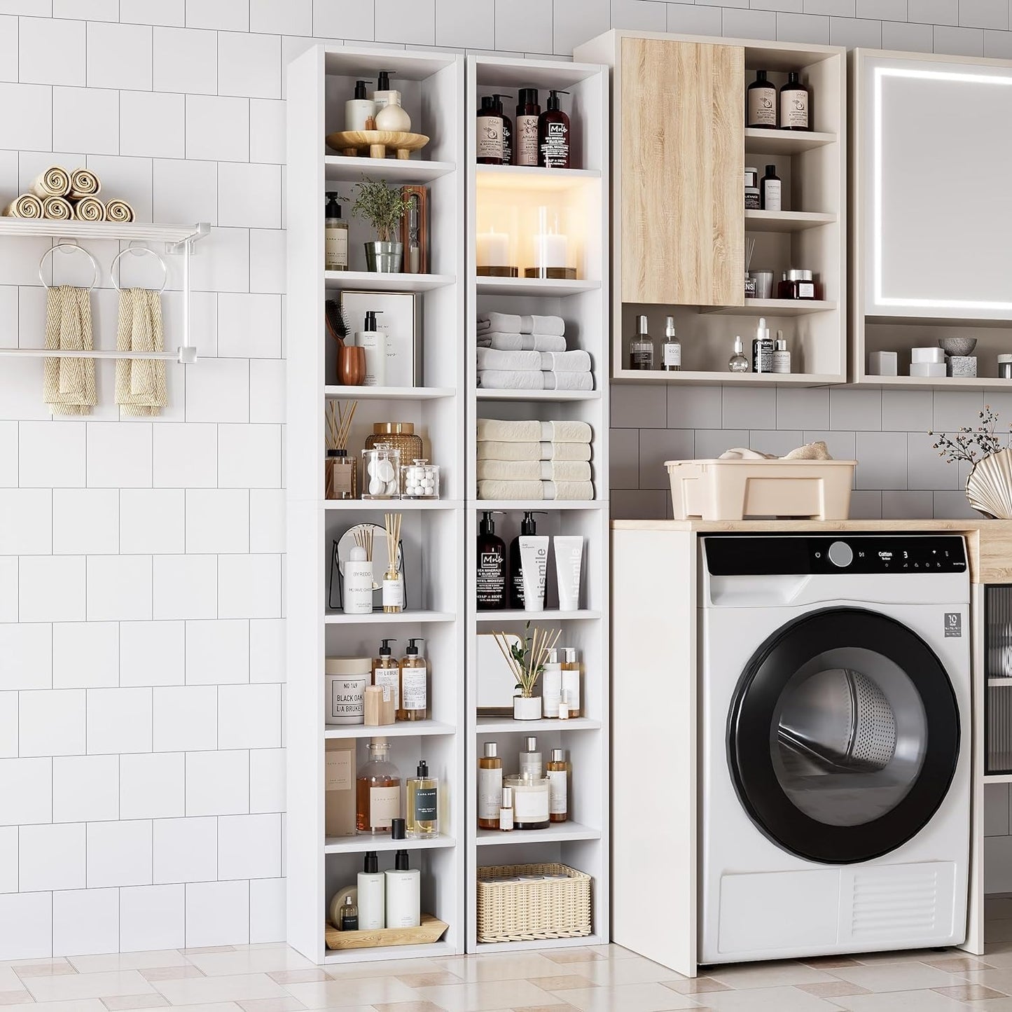 Librero Organizador de 8 Niveles, 180 cm Alto, Estilo Minimalista de Madera con Fijación a la Pared – Ideal para Sala, Cocina o Baño