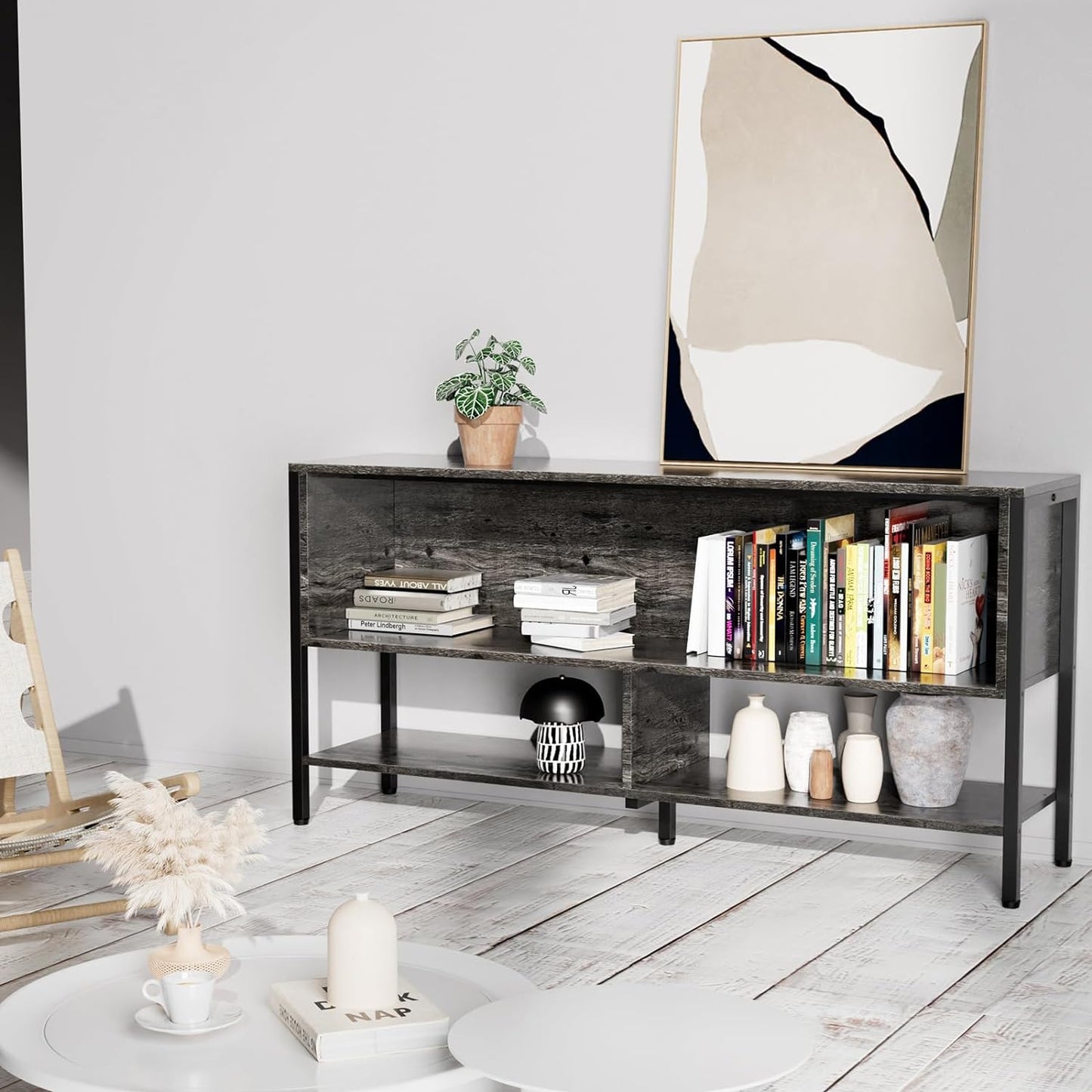 Mueble para TV, Mueble de TV Abierto de 2 Niveles,Apto para Salón y Dormitorio,El Tamaño es 120 CM × 30 CM × 63 CM. (Gris)
