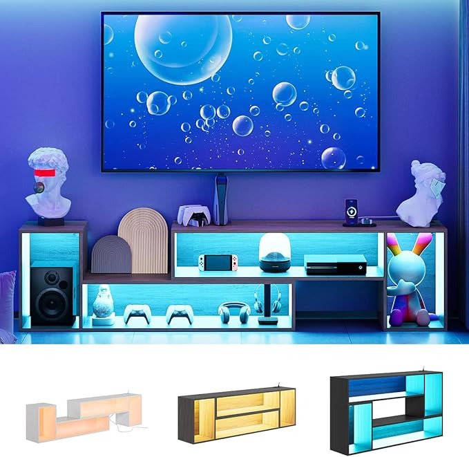 Mueble TV Expandible en Doble L Simple Wisdom – LED Controlable por App, Modular DIY, Almacenaje Amplio y Minimalista 48x100x30cm