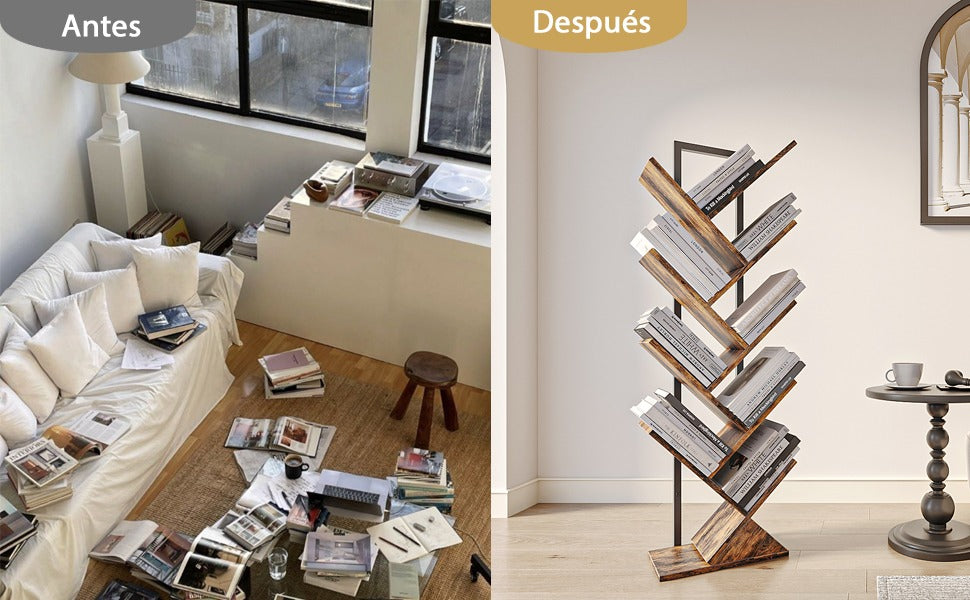 Librero Árbol Minimalista de 8 Niveles – Estrecho, Multicapa, Ocupa Menos de 0.1 m², Ideal para Hogar y Oficina