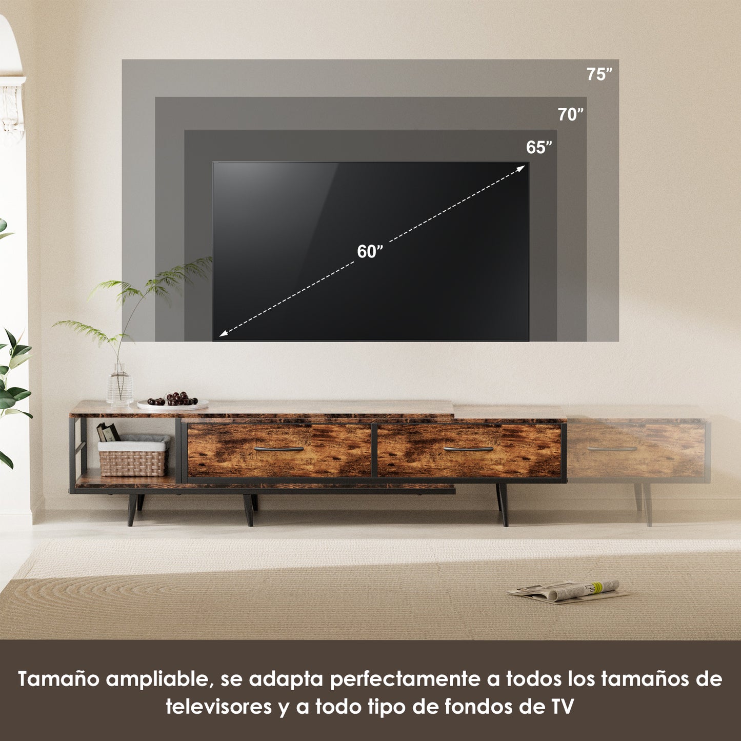 SIMPLE HOGAR Mueble para TV,Centro de Entretenimiento para TV,Longitud Ajustable del Mueble de TV (Modelo telescópico)