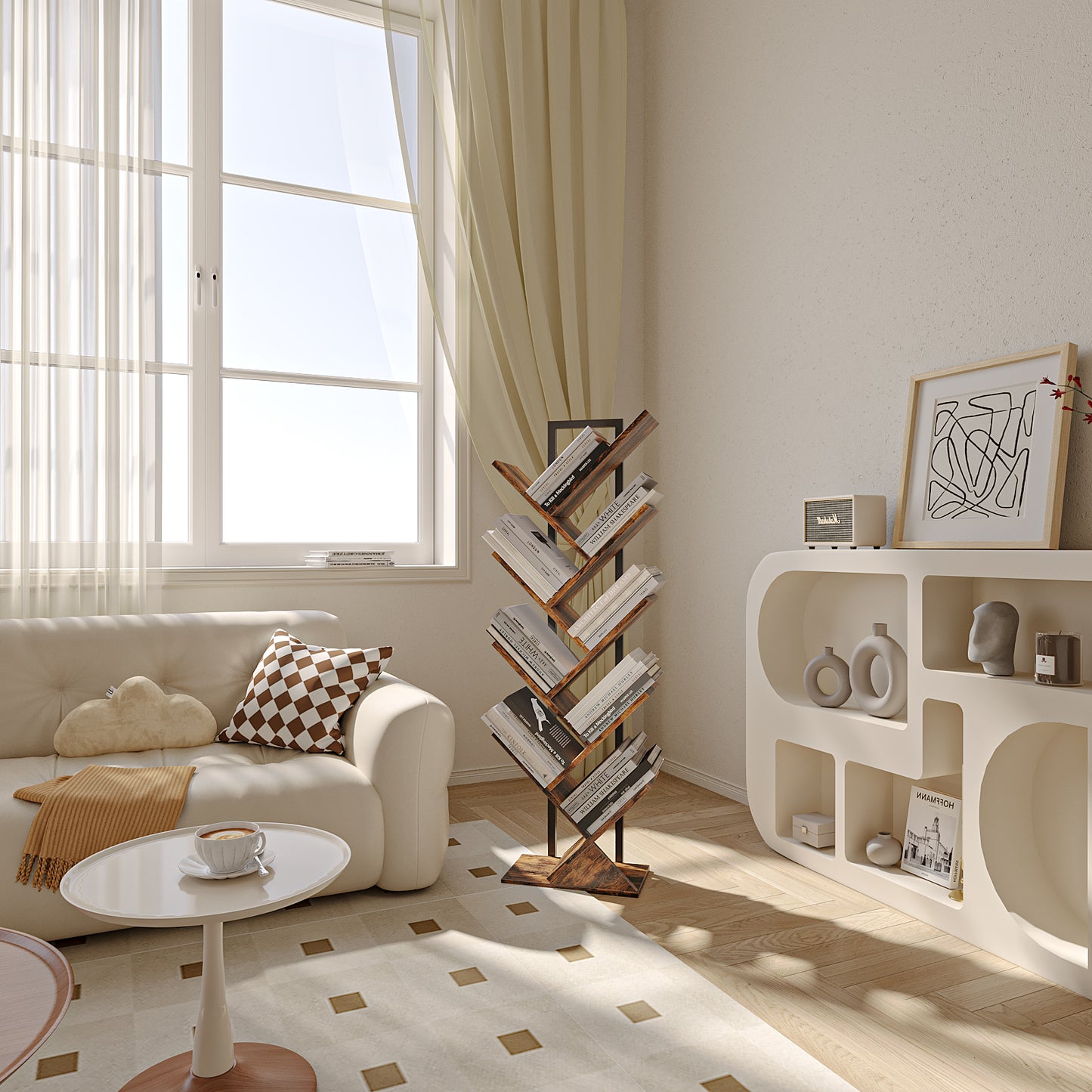 Forma de Árbo Librero,Nivel 8 Librero Minimalista ocupa Menos de 0,1 Metros Cuadrados,Home Wall Multicapa de Almacenamiento de Hendidura Estrecha Librero