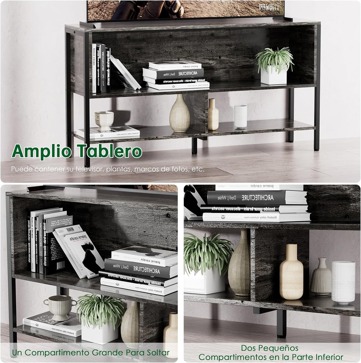 Mueble para TV, Mueble de TV Abierto de 2 Niveles,Apto para Salón y Dormitorio,El Tamaño es 120 CM × 30 CM × 63 CM. (Gris)