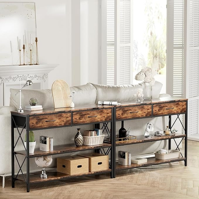 Credenza Moderna para Recibidor – 100CM, con 2 Cajones de Tela y Estantes Dobles, Ideal para Salón y Pasillo