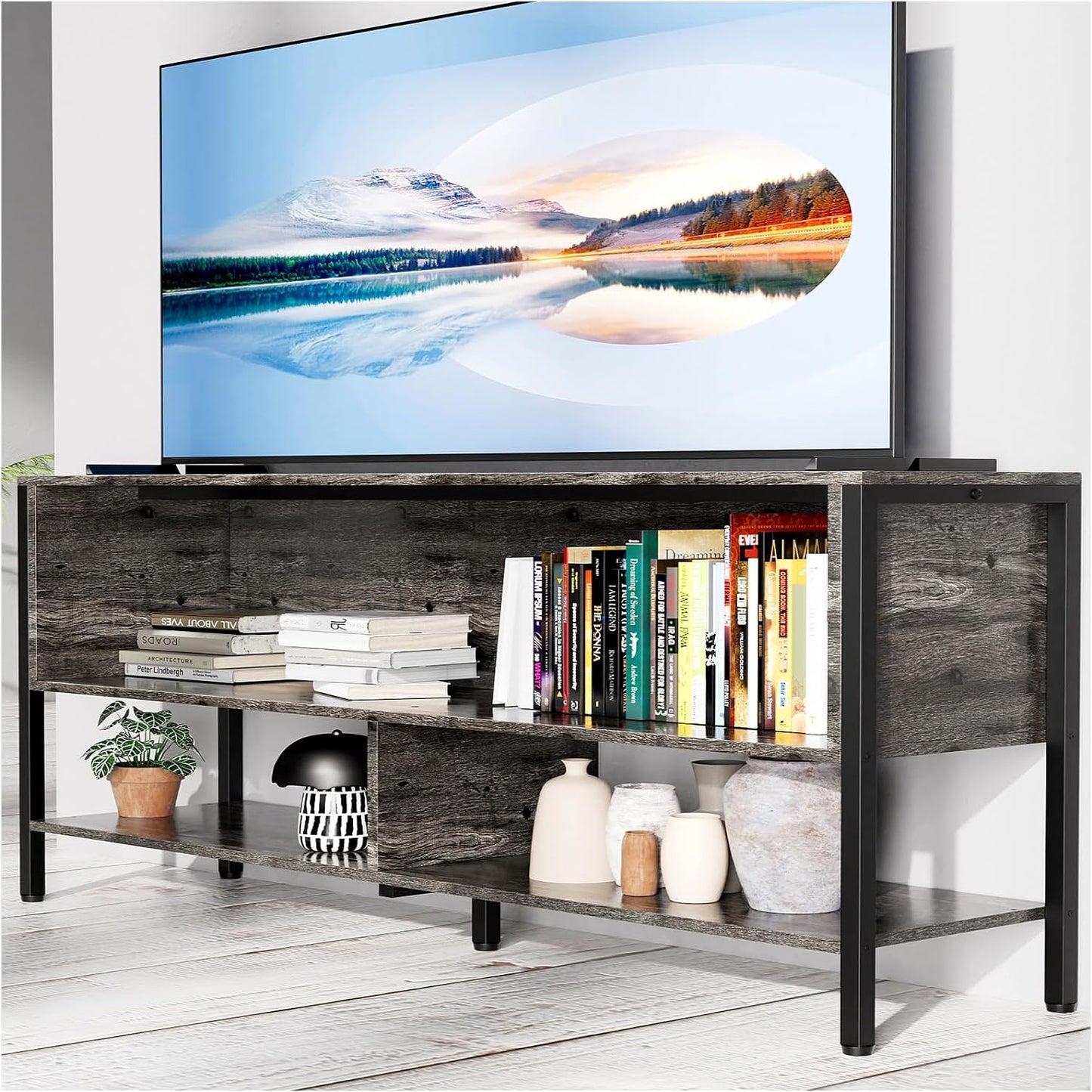 Mueble para TV, Mueble de TV Abierto de 2 Niveles,Apto para Salón y Dormitorio,El Tamaño es 120 CM × 30 CM × 63 CM. (Gris)