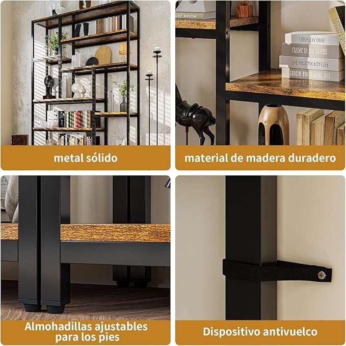Librero de Madera Minimalista de 8 Niveles – Organizador Abierto de 180 cm para Sala u Oficina en Casa