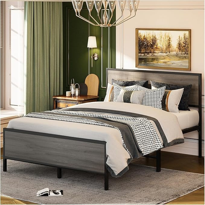 Base de Cama Matrimonial con Cabecera y Pie – Estructura Metálica Resistente con Lamas de Soporte | Diseño Simple y Moderno para Dormitorio