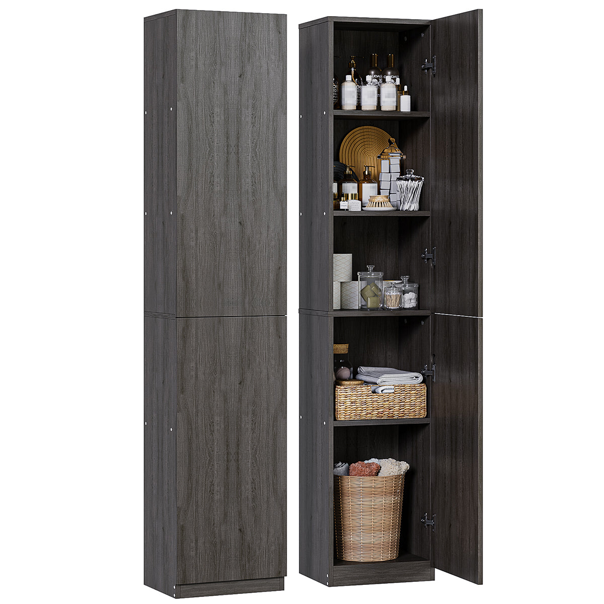 Gabinete Alto y Estrecho Multiusos con Puertas – 5 Compartimentos