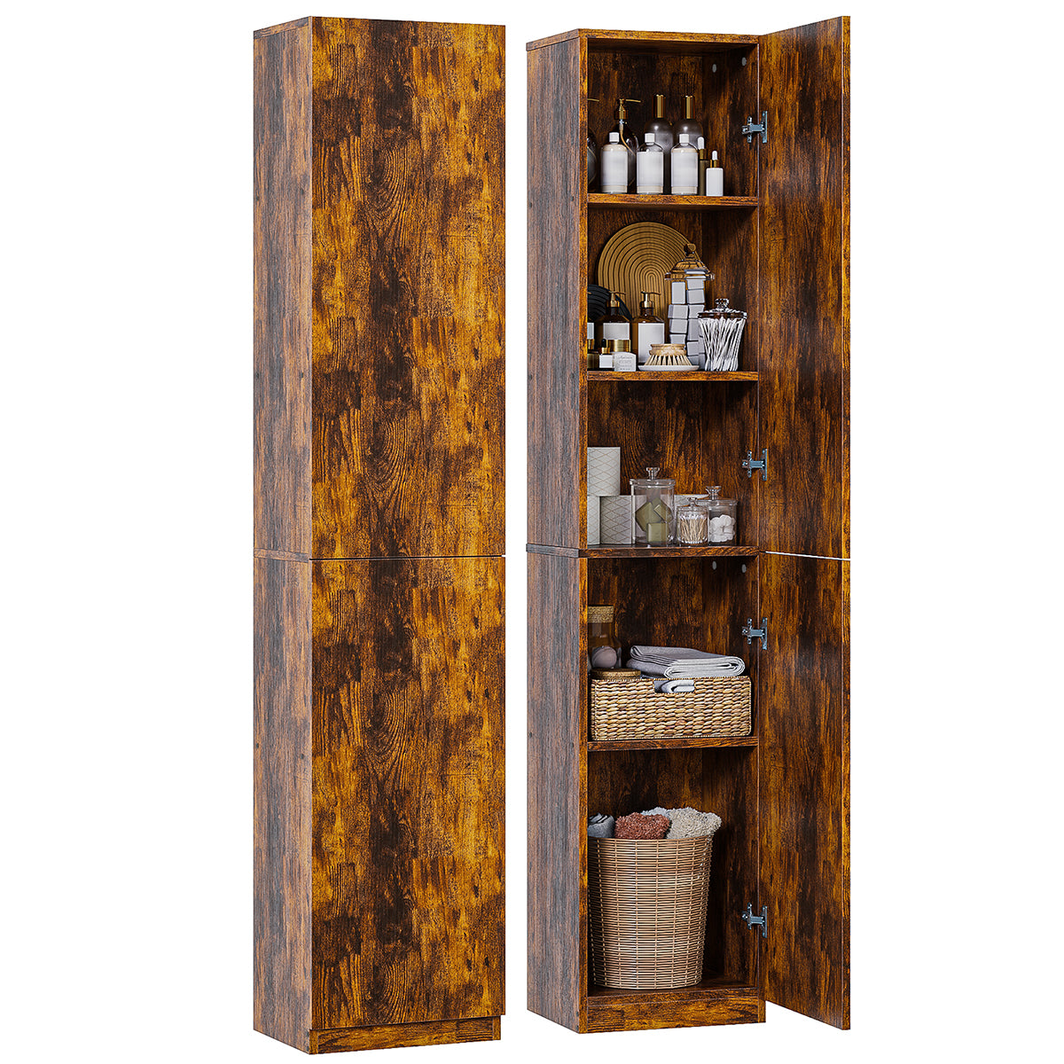 Gabinete Alto y Estrecho Multiusos con Puertas – 5 Compartimentos