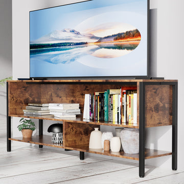 120 CM Grande Mesa para TV,Mueble de TV Abierto de 2 Niveles,Apto para Salón y Dormitorio,El Tamaño es 120 CM × 30 CM × 63 CM.