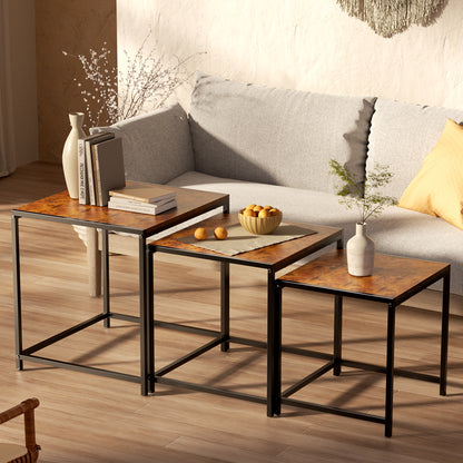 3 Paquetes Mesa de Centro,Mesa de Centro para Sala,apilable Mesa de Centro,Estilo de Casa de Campo de época.(Paquete de 3)