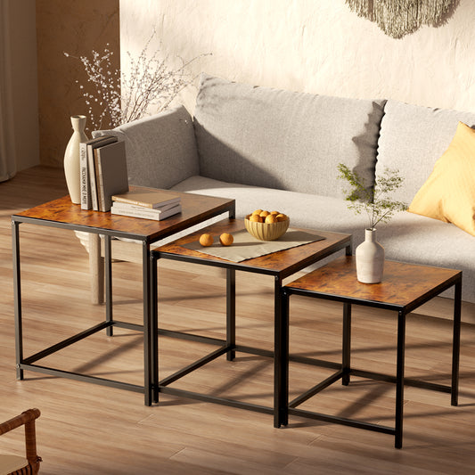 3 Paquetes Mesa de Centro,Mesa de Centro para Sala,apilable Mesa de Centro,Estilo de Casa de Campo de época.(Paquete de 3)