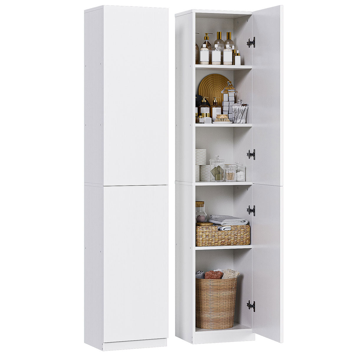 Gabinete Alto y Estrecho Multiusos con Puertas – 5 Compartimentos