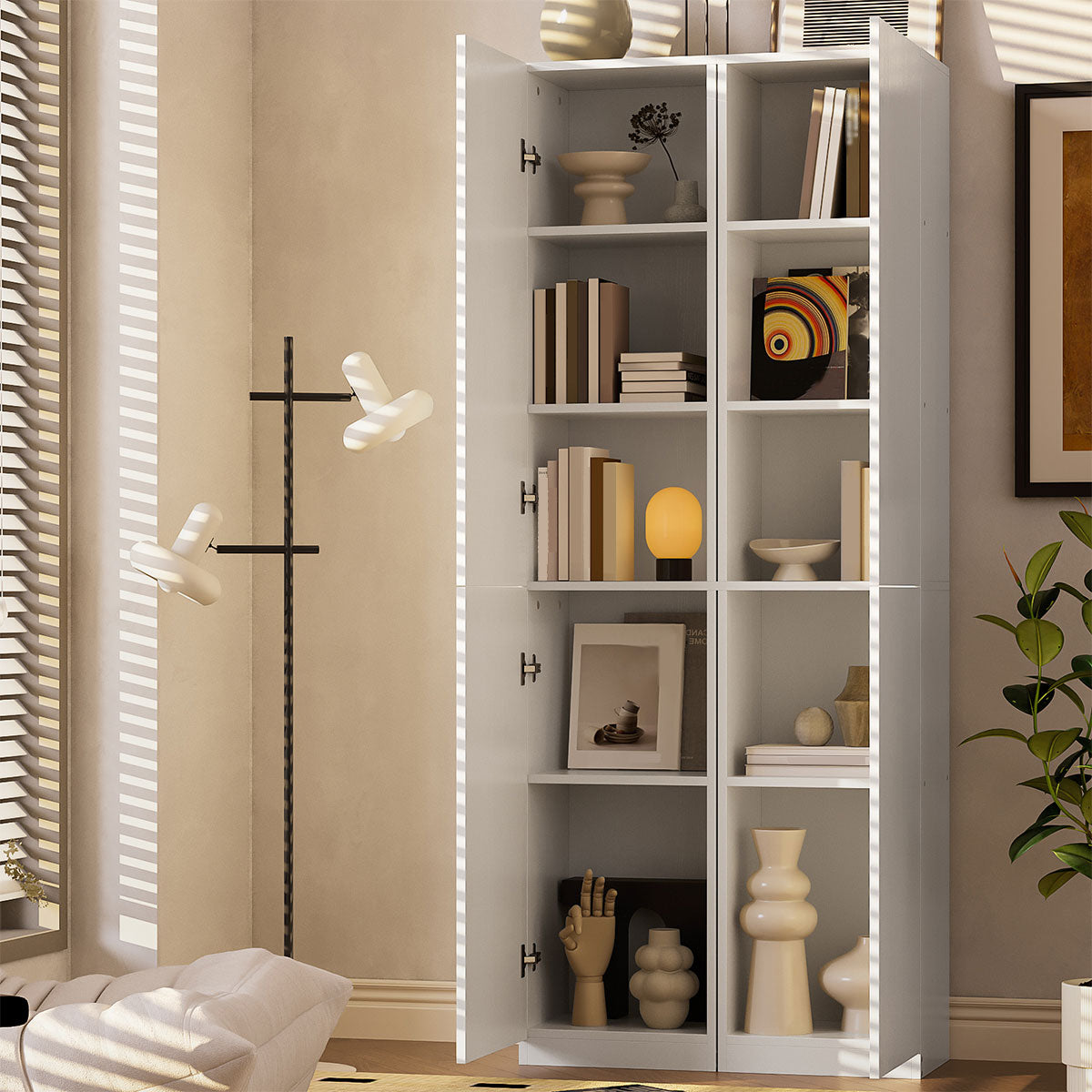 Gabinete Alto y Estrecho Multiusos con Puertas – 5 Compartimentos