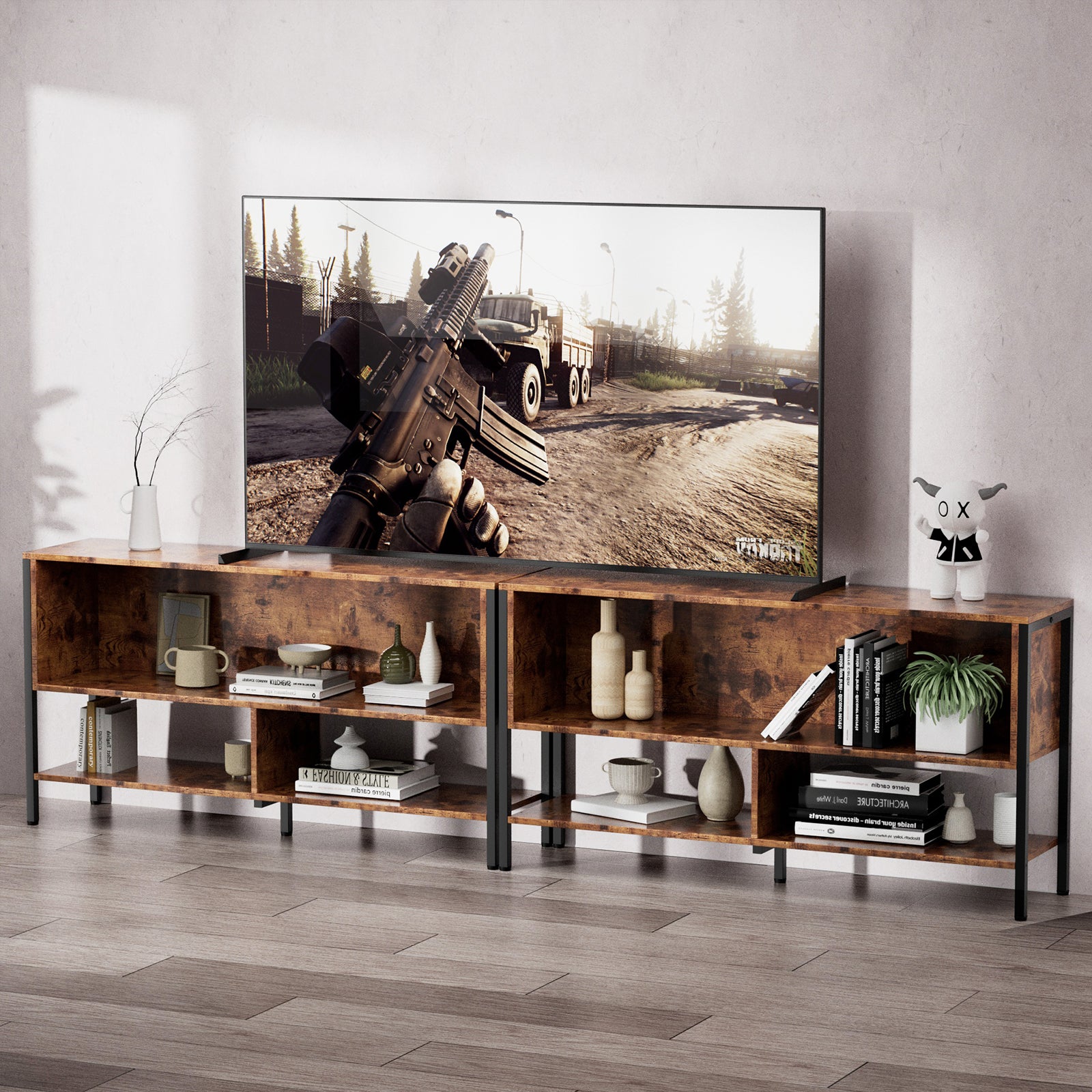 120 CM Grande Mesa para TV,Mueble de TV Abierto de 2 Niveles,Apto para Salón y Dormitorio,El Tamaño es 120 CM × 30 CM × 63 CM.