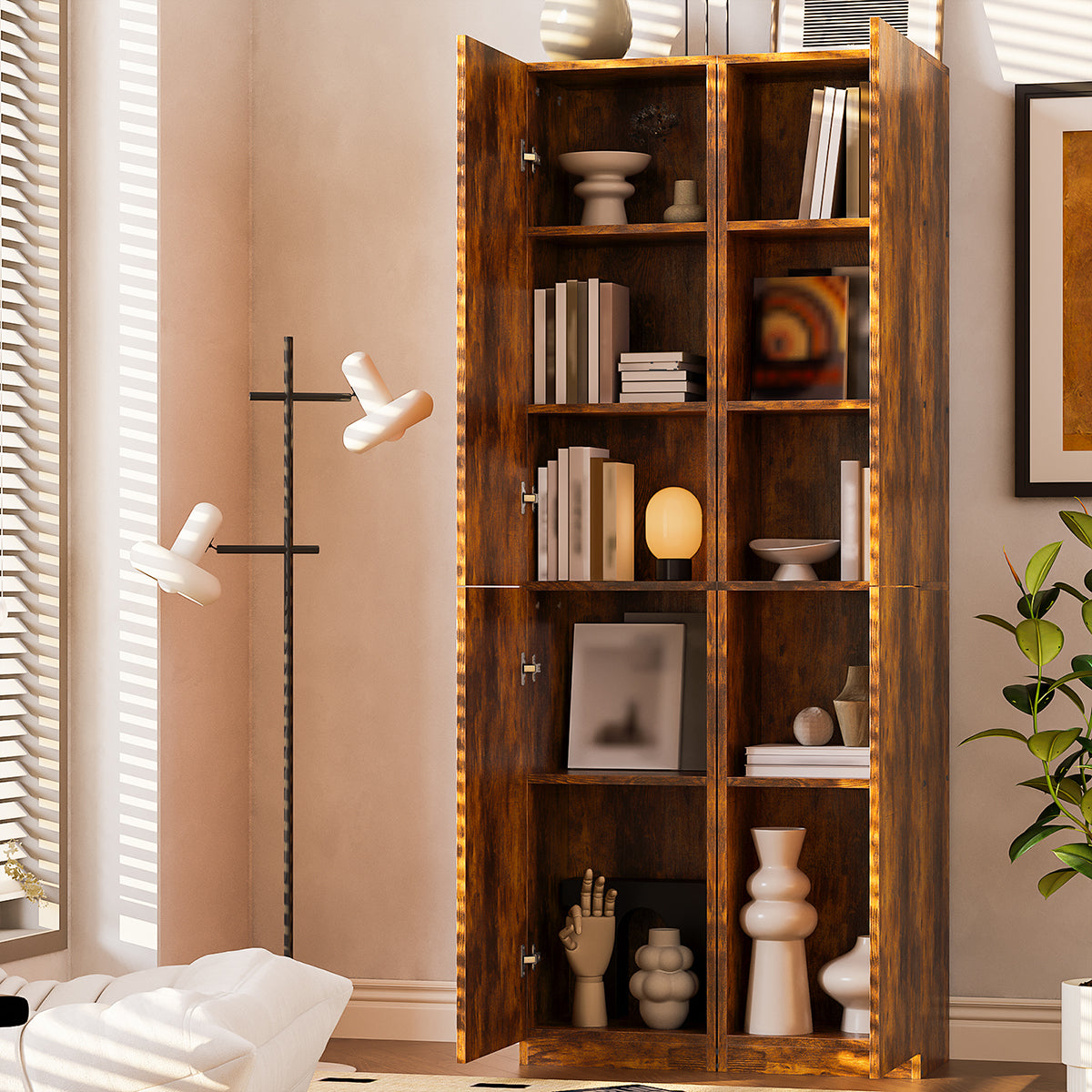 Gabinete Alto y Estrecho Multiusos con Puertas – 5 Compartimentos