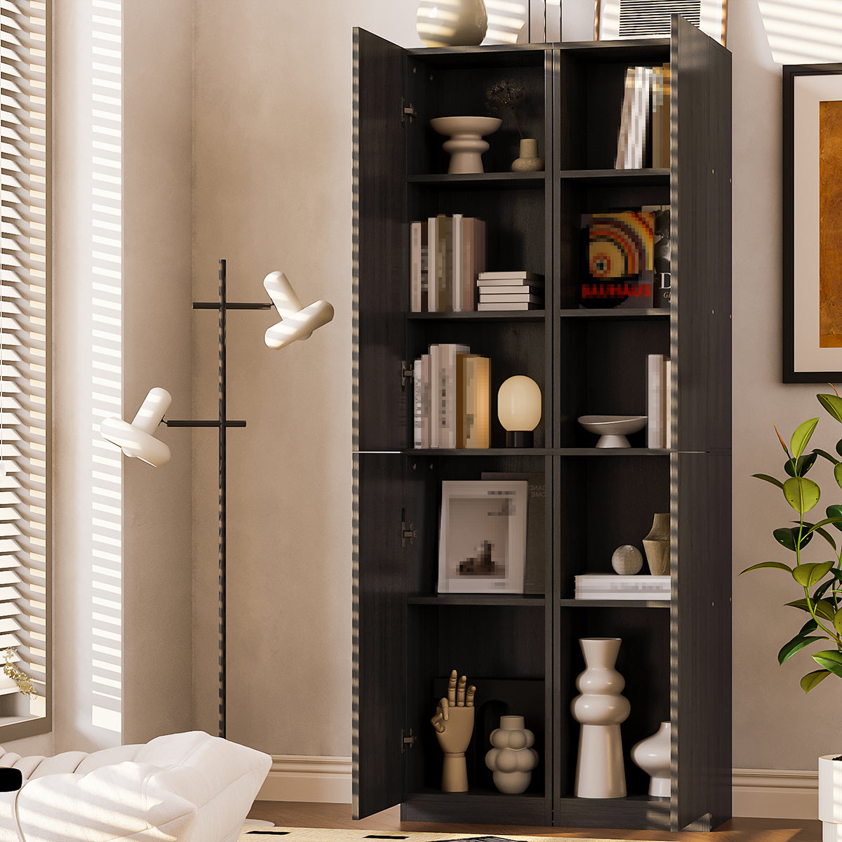 Gabinete Alto y Estrecho Multiusos con Puertas – 5 Compartimentos
