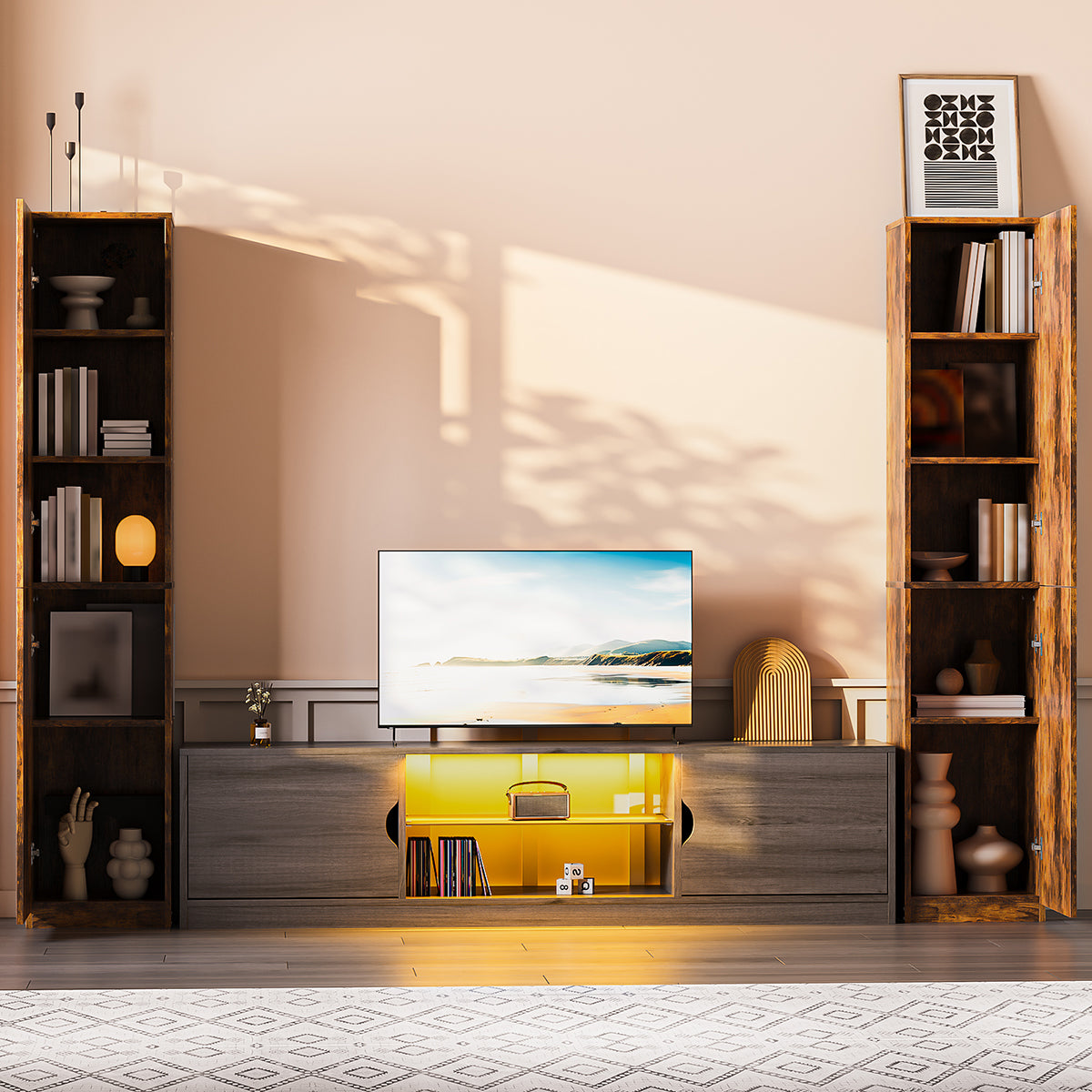 Gabinete Alto y Estrecho Multiusos con Puertas – 5 Compartimentos