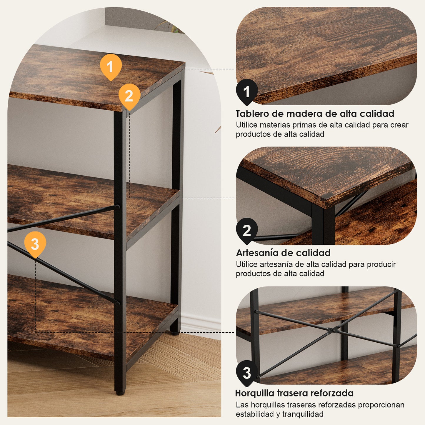 Bufetera Rustica Urzal para Sala 130x33x74 cm. Mueble para Sala. Estante Organizador de Madera.