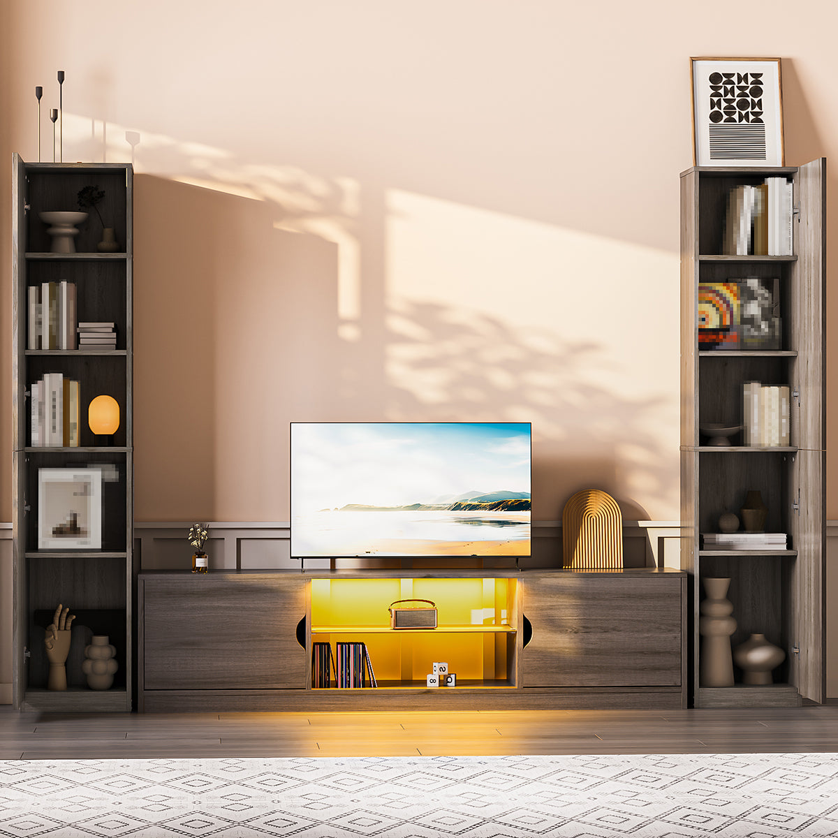 Gabinete Alto y Estrecho Multiusos con Puertas – 5 Compartimentos