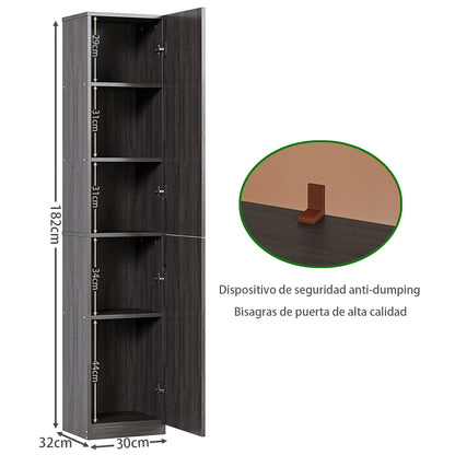 Gabinete Alto y Estrecho Multiusos con Puertas – 5 Compartimentos