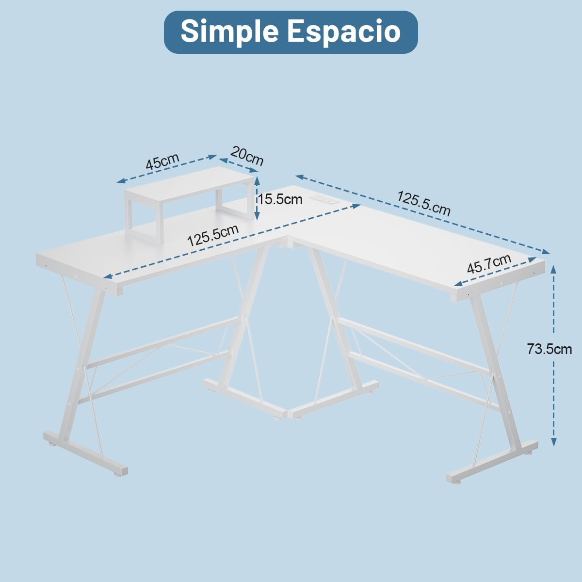 Escritorio en l,con regleta Escritorio en Forma de L Gamer,Escritorio esquinero,con Soporte para Monitor y Toma de Corriente,Escritorio para computadora for Gaming (Blanco)