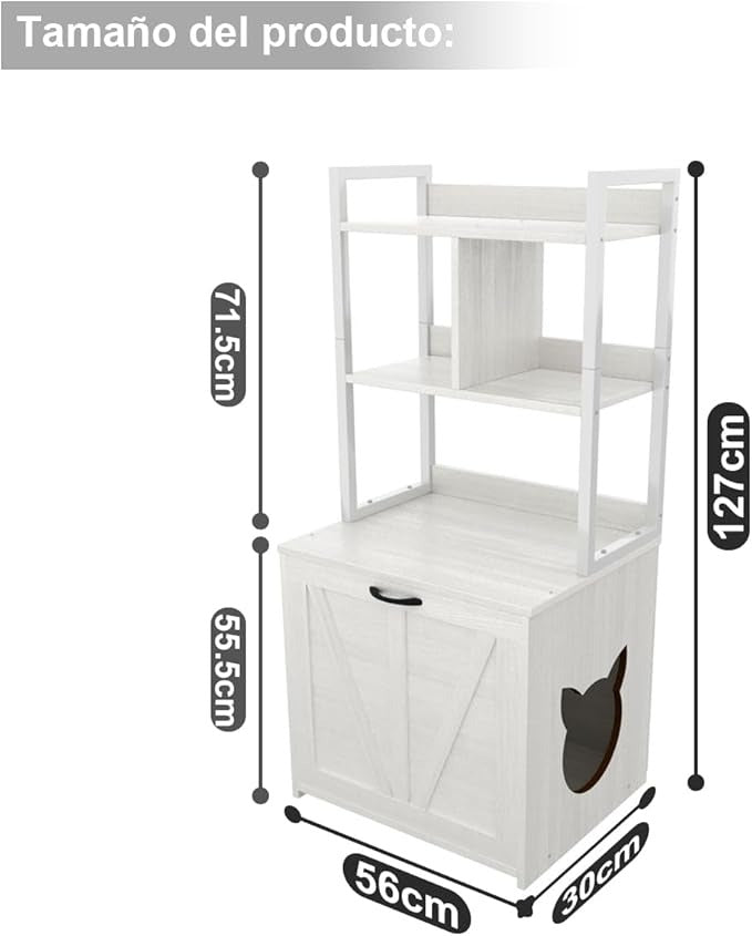 Mueble Arenero para Gato – Casa para Gatos con Caja de Arena Grande y Estante de 2 Niveles para Almacenaje