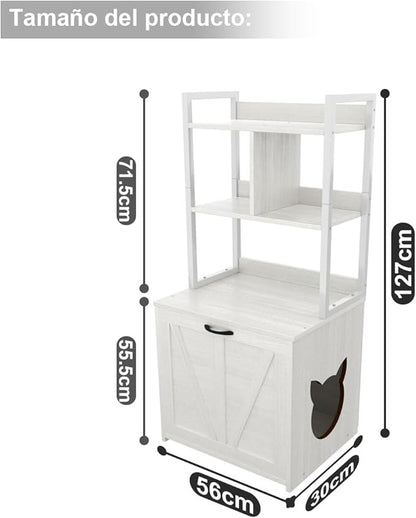 Mueble Arenero para Gato – Casa para Gatos con Caja de Arena Grande y Estante de 2 Niveles para Almacenaje